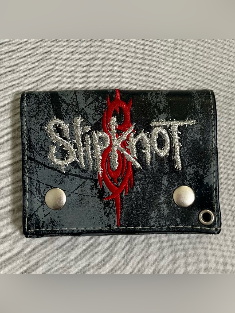 Slipknot Embroidered Gray Black Wallet with Red Logo and Silver Font